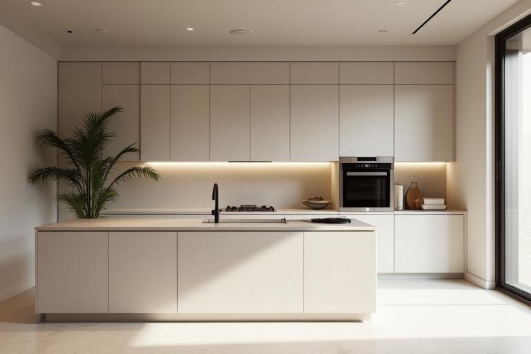 Contemporary kitchen featuring clean lines and integrated appliances